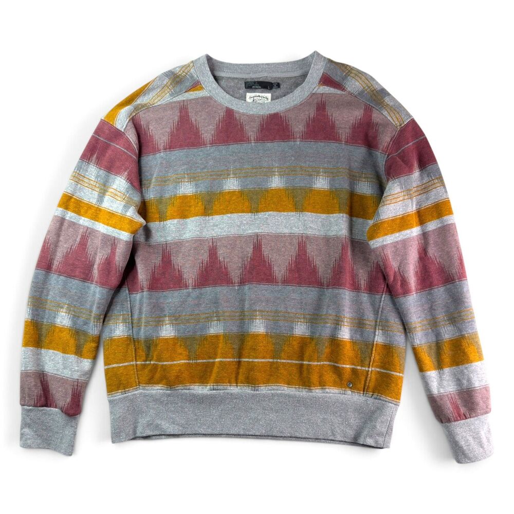 prana hemp blend southwestern striped crewneck sweatshirt pullover size large
